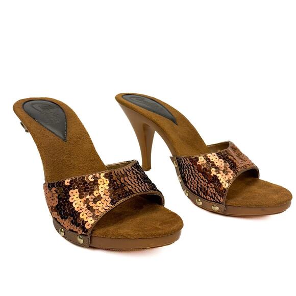 Candie's Vintage Faux Leather Sequin Clog Open Toe Stilleto Sandals 7.5 Boho y2k - Picture 2 of 13